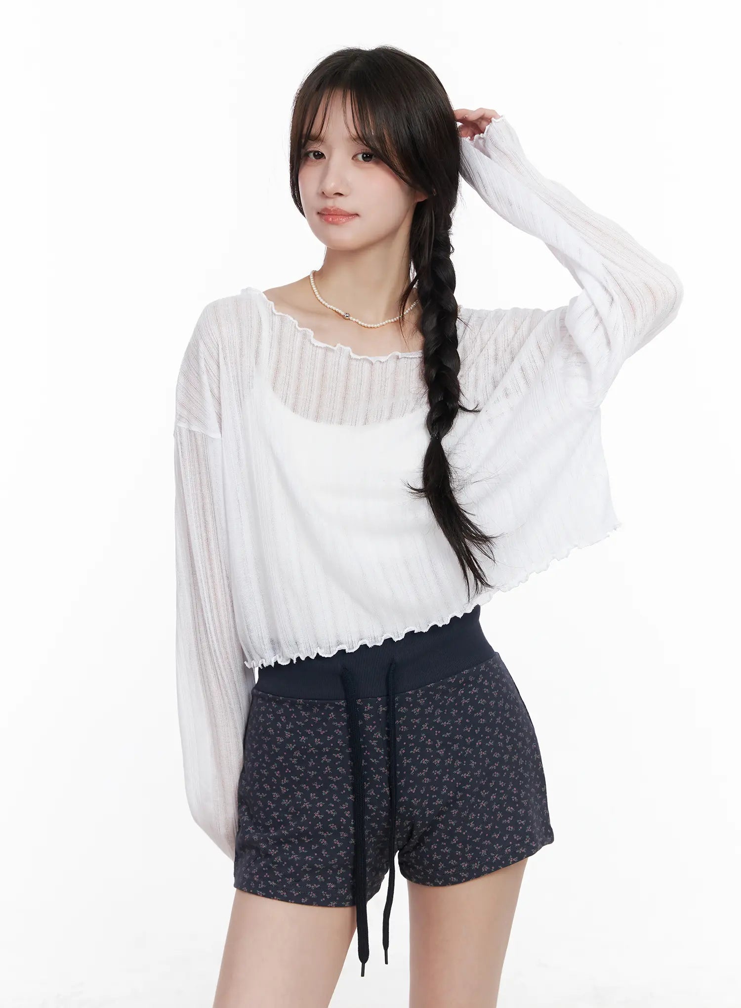 sheer-off-shoulder-long-sleeve-top-cm527 / White