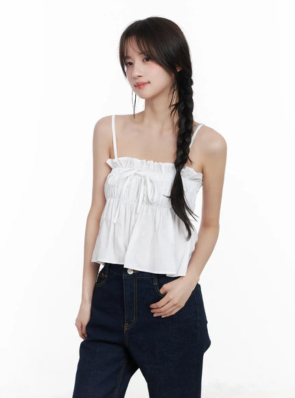 ruffle-shirred-cami-top-cm531 / White