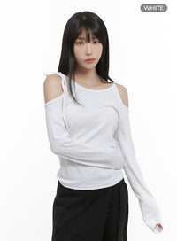 sleek-cut-out-detail-long-sleeve-top-cs413 / White