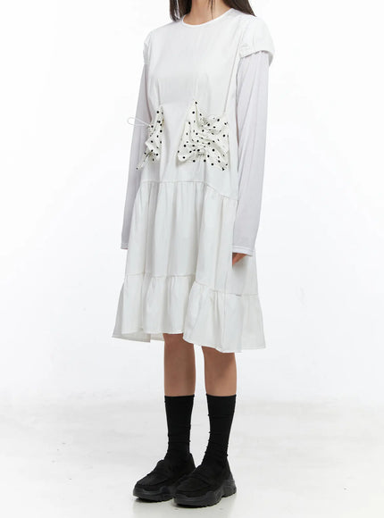 layered-polka-dot-long-sleeve-dress-cs524 / White