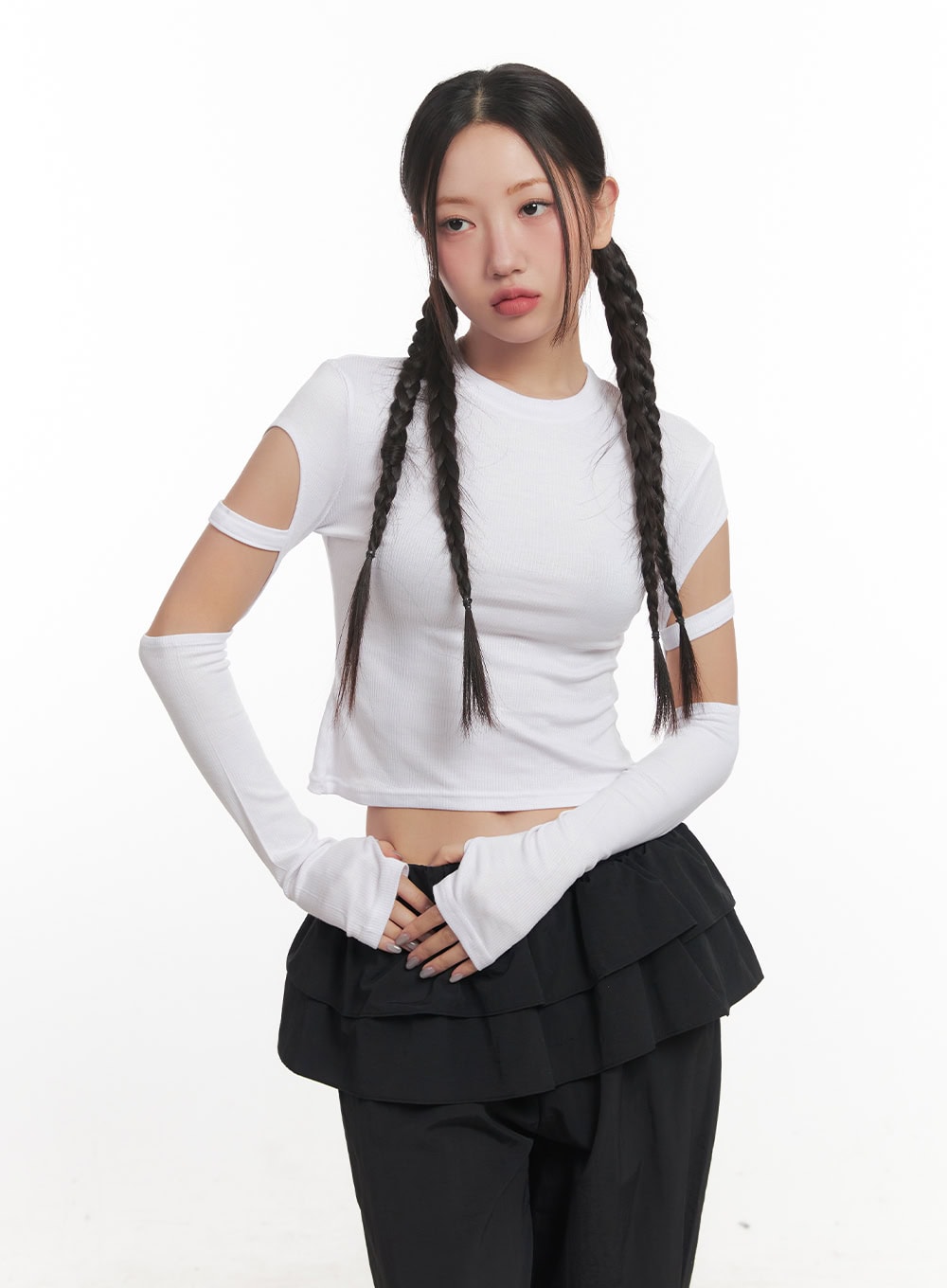 ribbed-cut-out-crop-top-cf524 / White