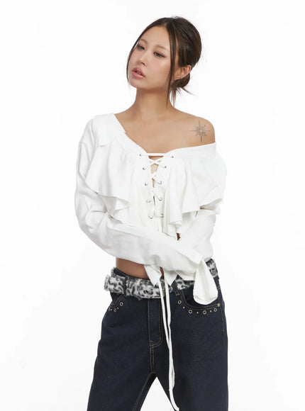 ruffle-v-neck-cardigan-cj512 / White