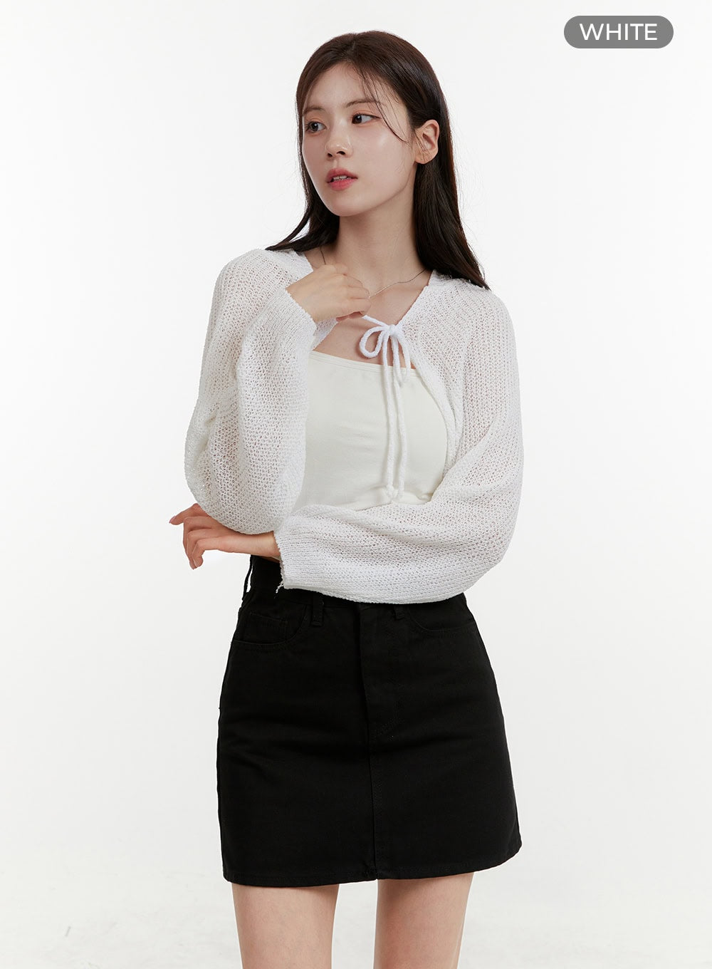 hollow-out-hooded-knit-bolero-oy409 / White