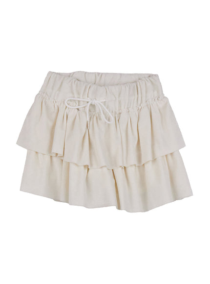 velvet-ruffle-mini-skirt-cj508 / White