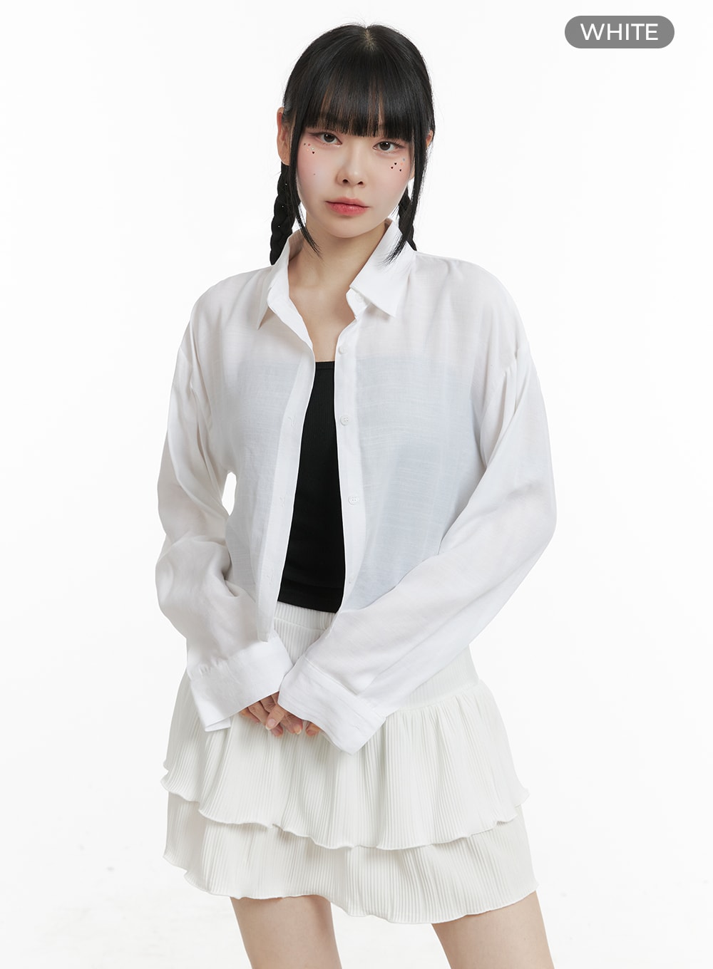 buttoned-collar-cropped-blouse-om426 / White