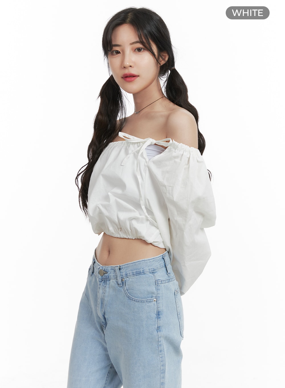 side-ribbon-off-shoulder-blouse-om425 / White