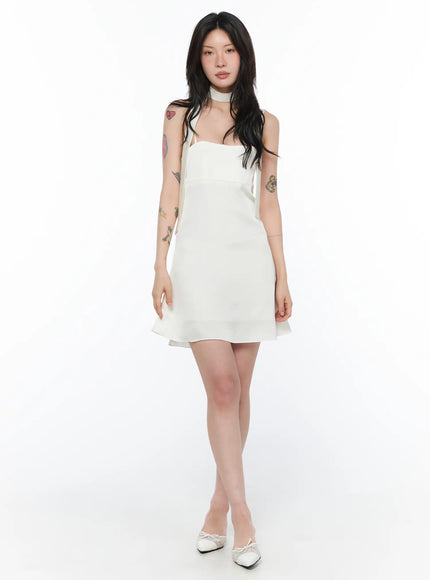 lace-up-backless-mini-dress-ca527 / White