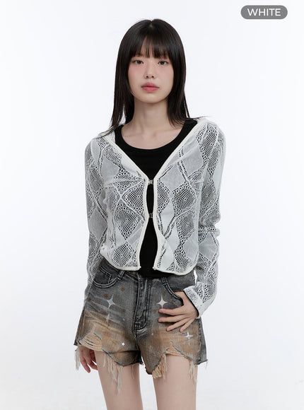 sheer-lace-hook-hooded-cardigan-cg413 / White