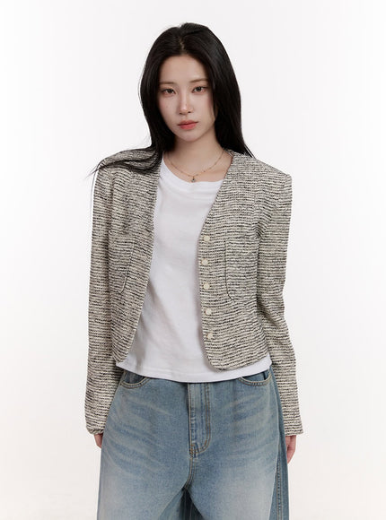 tweed-v-neck-crop-cardigan-cj529 / White