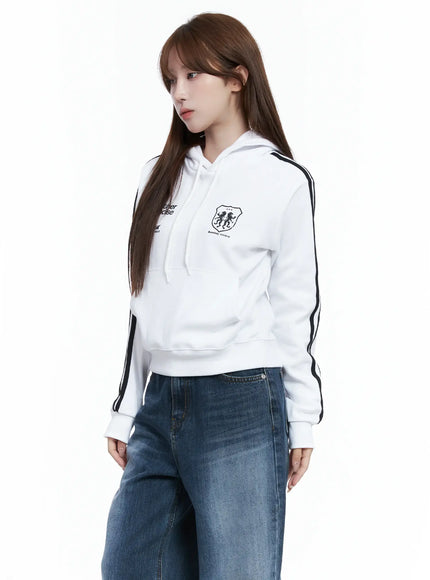 striped-sleeve-crop-hoodie-cs501 / White