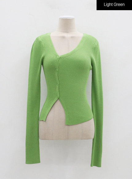 Unbalanced Ribbed Knit Button Cropped Top OJ319