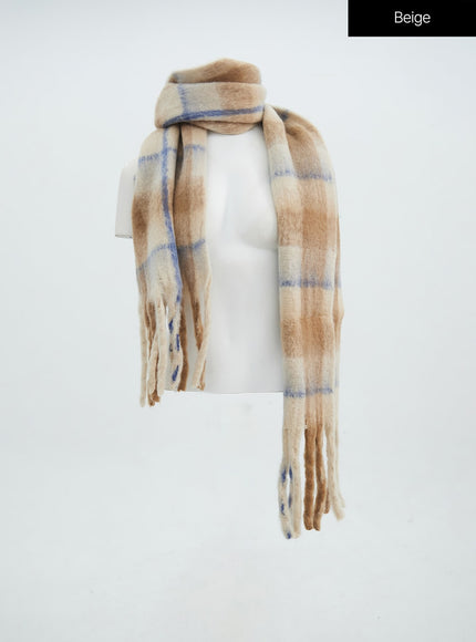 plaid-long-scarf-in316 / Beige