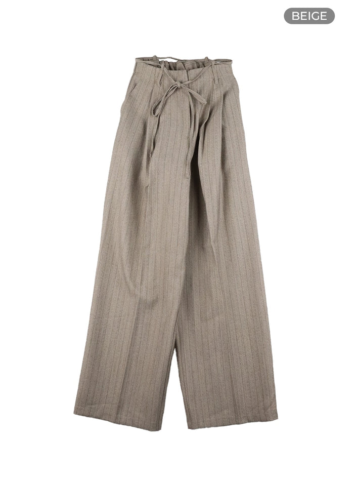 pintuck-stripe-wide-trousers-ca418 / Beige