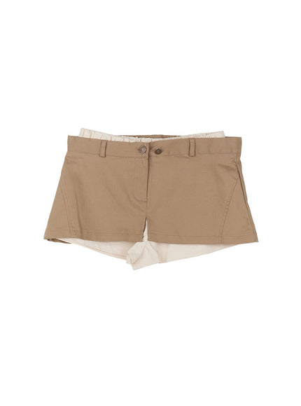 layered-low-rise-cotton-shorts-cy528 / Beige