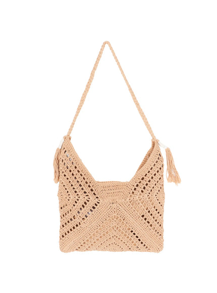 bohemian-knit-tassel-shoulder-bag-cy528 / Beige