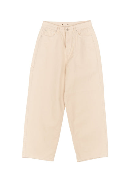 pocket-wide-leg-cotton-pants-cm510 / Beige