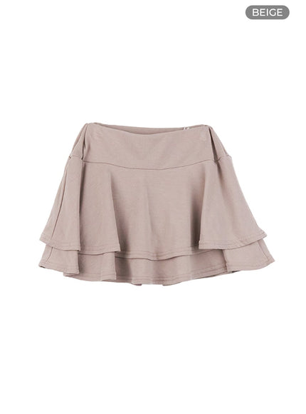 chic-ruffle-band-mini-skirt-cs410 / Beige