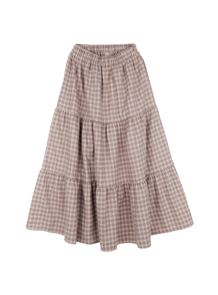 checkered-flare-maxi-skirt-cn519 / Beige