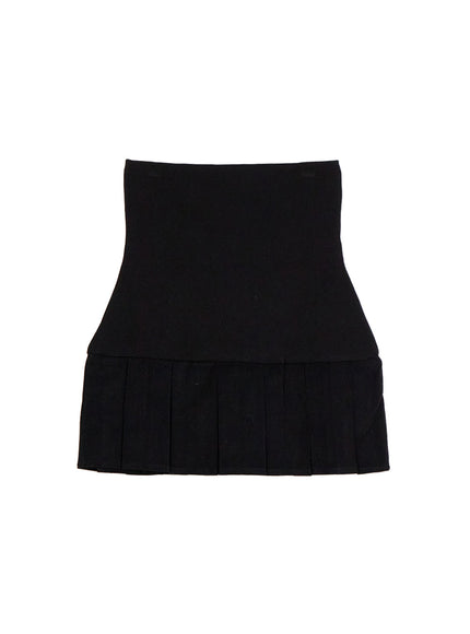 cotton-pleated-mini-skirt-cn425 / Black