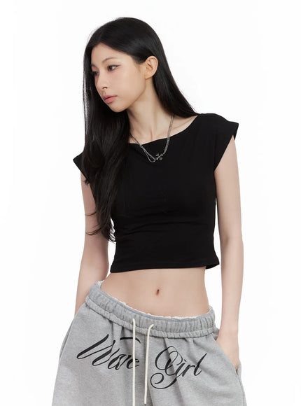 casual-boatneck-cropped-tee-cl501 / Black