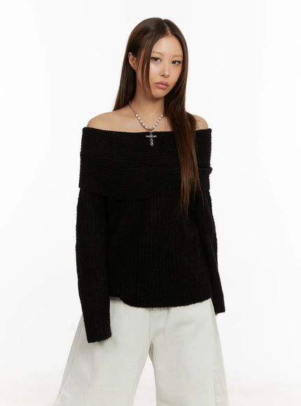 off-shoulder-buttery-knit-sweater-cd517 / Black
