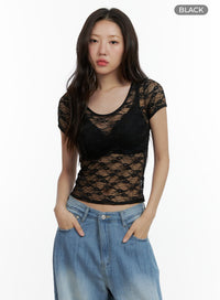 lace-pattern-crop-top-cl410 / Black