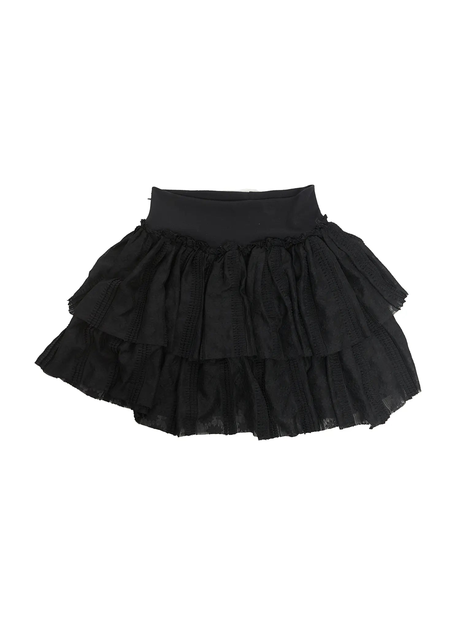 lace-ruffle-mini-skirt-cu510 / Black
