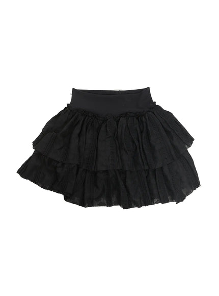 lace-ruffle-mini-skirt-cu510 / Black