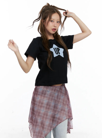 star-patch-semi-crop-tee-cl511 / Black