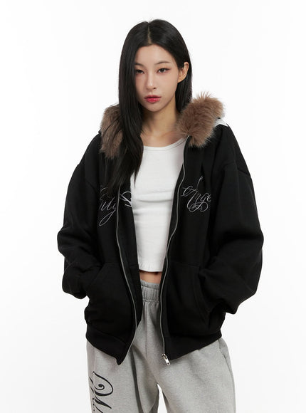 chic-fur-zip-up-hoodie-cn416 / Black