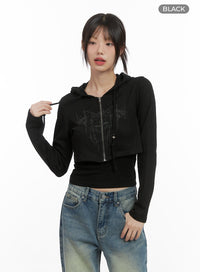 stylish-graphic-hooded-crop-cs412 / Black