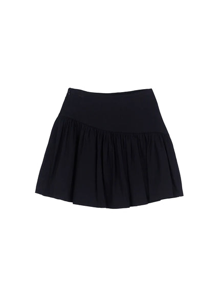 asymmetric-shirred-mini-skirt-cl524 / Black