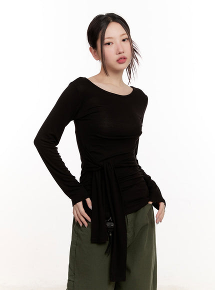 wrap-tie-long-sleeve-top-cm510 / Black
