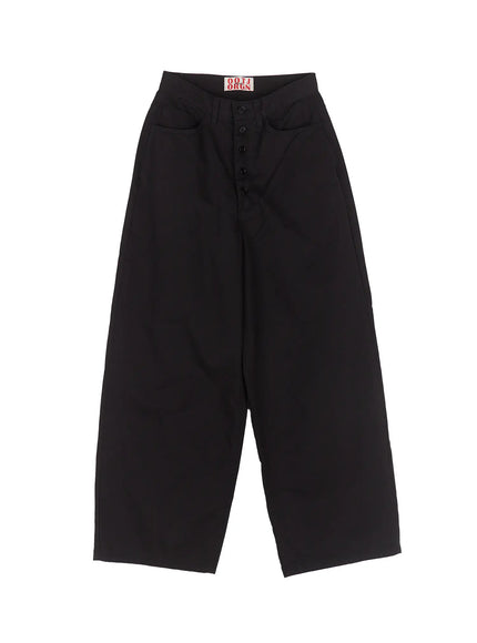 solid-wide-fit-cotton-pants-cu510 / Black
