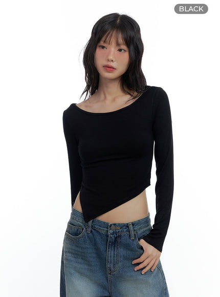 chic-unbalanced-rayon-crop-shirt-cs420 / Black