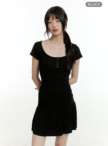 scoop-neck-flare-mini-dress-cl426 / Black