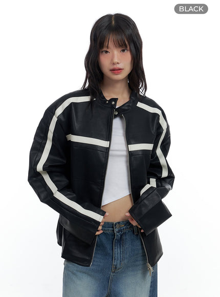 trendy-pu-leather-oversized-jacket-cs420 / Black