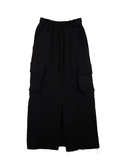 Front-Slit Cargo Maxi Skirt CJ506