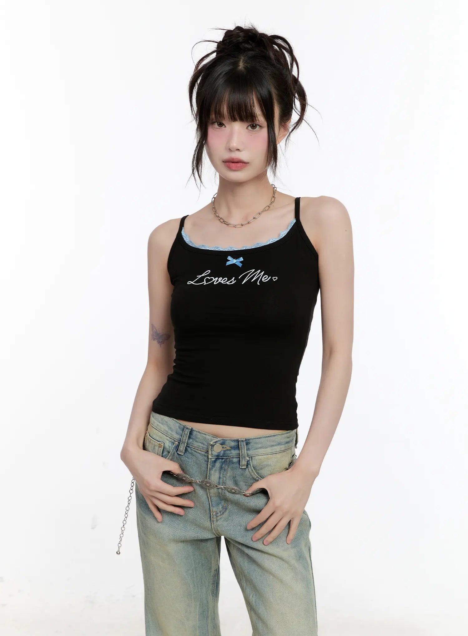 love-lace-trim-cami-top-cl504 / Black