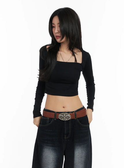 fleece-lined-square-neck-crop-top-cd509 / Black
