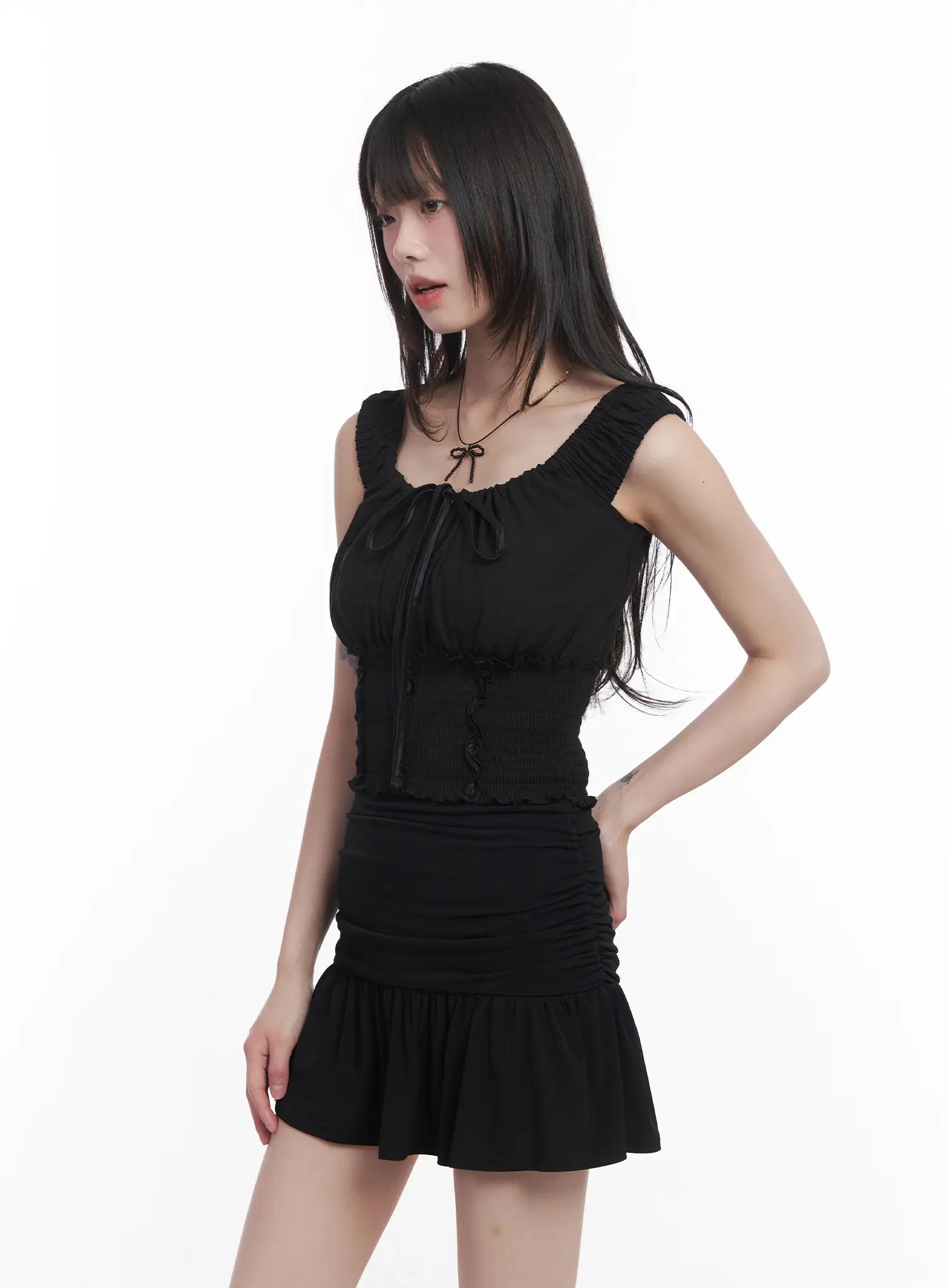 frill-off-shoulder-top-cu519 / Black