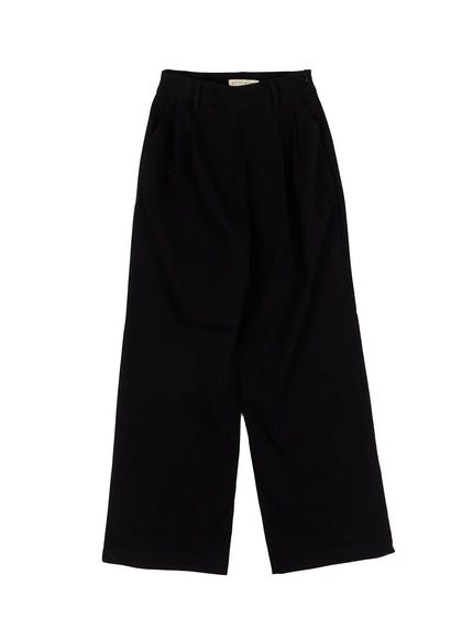 high-waist-pintuck-slacks-cd514 / Black
