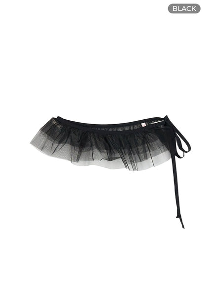 frill-mesh-layered-mini-skirt-cg408 / Black