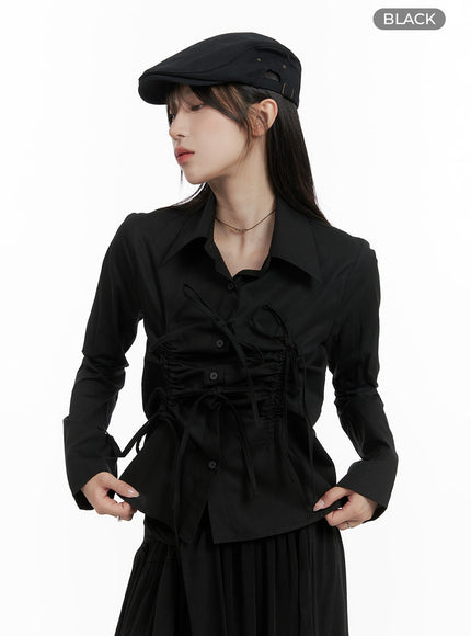 tie-shirred-crop-shirt-ca404 / Black