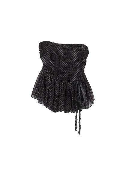 polka-dot-shirred-mini-skirt-cy521 / Black