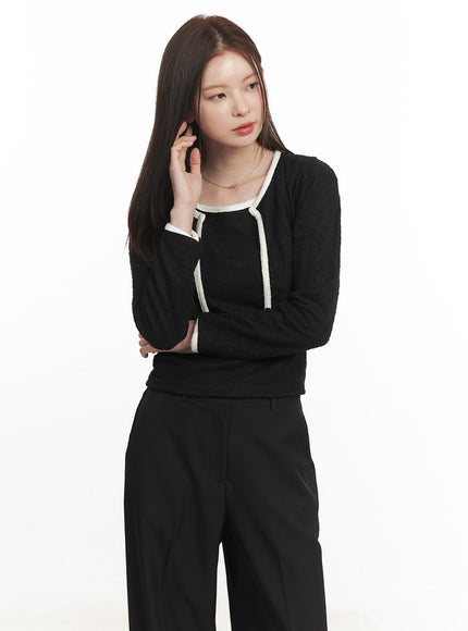 contrast-tank-top-cardigan-set-ca501 / Black