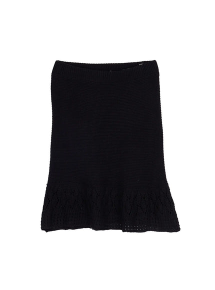 elastic-waist-knit-midi-skirt-cy527 / Black