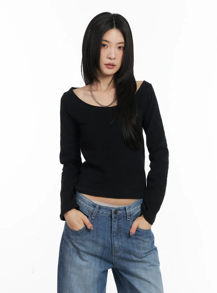 deep-u-neck-fleece-long-sleeve-tee-cd505 / Black