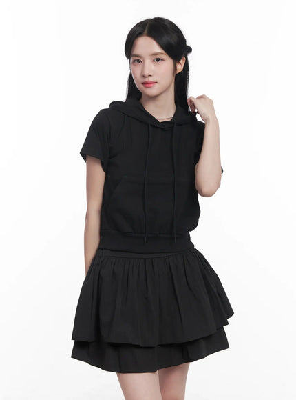 slim-fit-short-sleeve-hoodie-cu525 / Black
