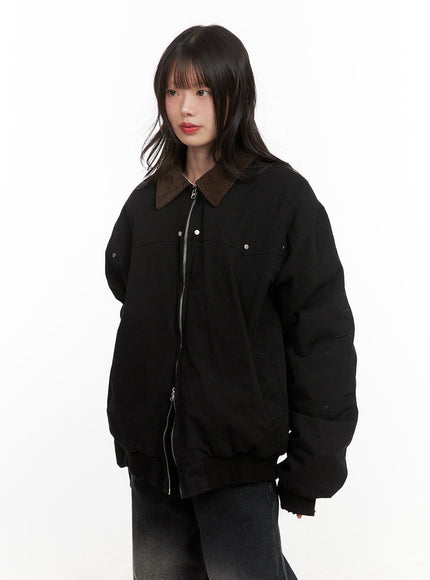 Fringe-Trim Collared Bomber Jacket CJ501